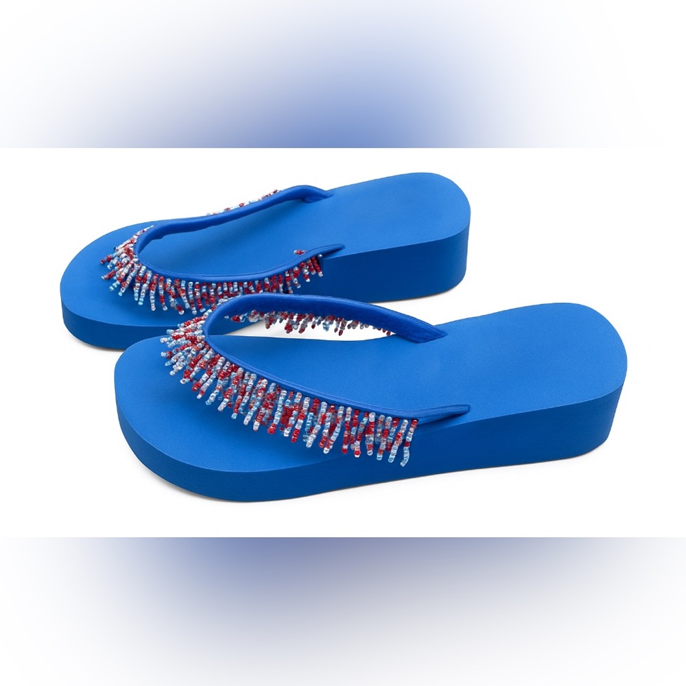 Red, White & blue beaded women’s‎ flipflops
